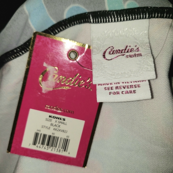 CANDIE'S Bright Neon Colorful Rainbow Floral Butterfly Halter Tankini Top Sz XS - Picture 12 of 16